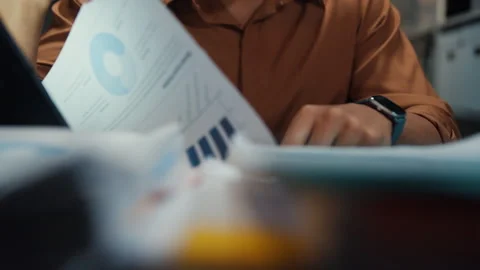 Close up overworked businessman working late at office night. Stock Footage 340983702