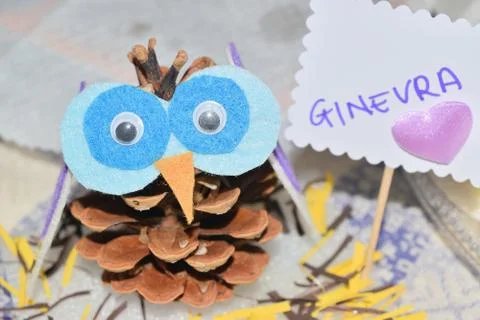 Close up of an owl shaped pine cone Fotos Stock