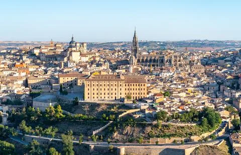 Close p View of Toledo Old Towntown Area With Bright Sunny Skies Stock Photos