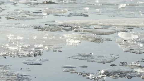 Close up of pack ice at river delta in sunny spring day Stock Footage 147086901