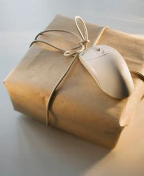 Close up of package and computer mouse Foto stock