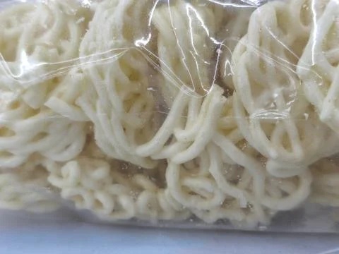 Close-up of packaged white noodles. Stock Photos