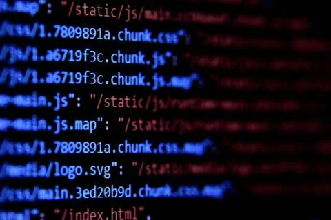 Close-up of package.json - Javascript, Webpack configure file. Stock-Fotos