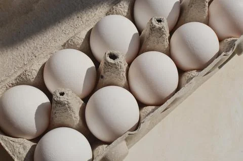 Close-up of packaging with special caliber egg whites, ensuring quality and.. Fotos Stock