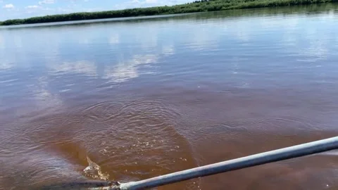 Close up of a paddle rowing upstream the river, on a traditional steel boat. Vídeo Stock 157960822