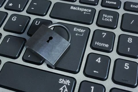 Close-up padlock and computer keyboard. 3d illustration. Stock Photos