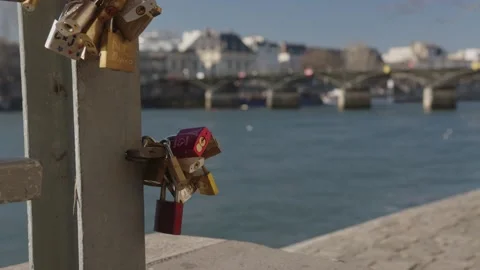 Close Up Of Padlocks (Love Locks) In The Famous Pont des Arts In Paris, Stock Footage 236594905