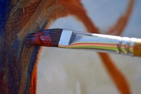 Close up of paint brush on canvas Stock Photos