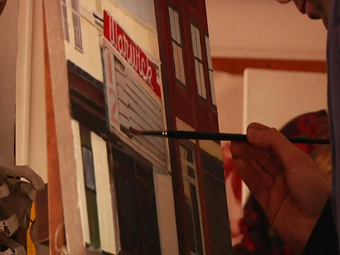 Close Up of Paintbrush on Canvas Stock Footage 882560