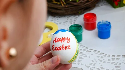 Close up of painting easter egg Stock Footage 87856934