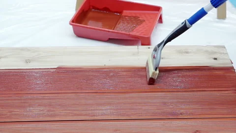 Close-up of the painting of the wooden surface. Stock Footage 196090053