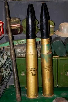 Close-up of a pair of abandoned tank shells Foto stock