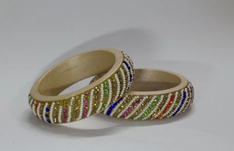 Close up of pair of bangles isolated on white background with space for text Foto stock