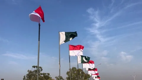Close Up of Pakistan and Indonesia Flags Representing Diplomatic Ties Stockbeeldmateriaal 344645819