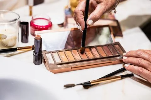 CLOSE-UP OF A PALETTE OF MAKE-UP SHADOWS Stock Photos