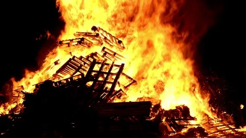 Close up of pallets burning at night. Stock Footage 69838661