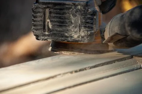 A close-up of a palm sander at work Foto stock