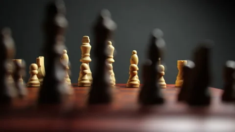 Close Up Pan Across Chess Pieces on Board Stock Footage 236943105