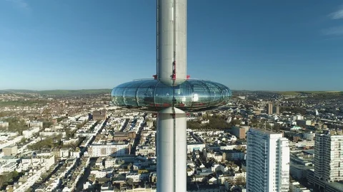 Close pan around British Airways i360 building in Brighton, drone aerial 4K Stock Footage 101208722