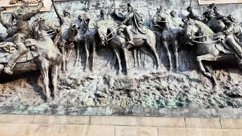 Close-up Pan of Bronze Battle Relief at Independence Monument Stock Footage 334953872