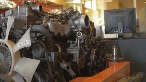 Close up pan display of an engine Stock Footage 97243100