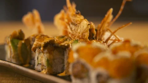 Close up pan down of sushi  Stock Footage 112576085