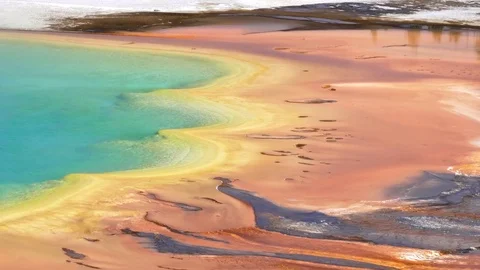 Close pan of the east side of grand prismatic pool Stock Footage 80411435