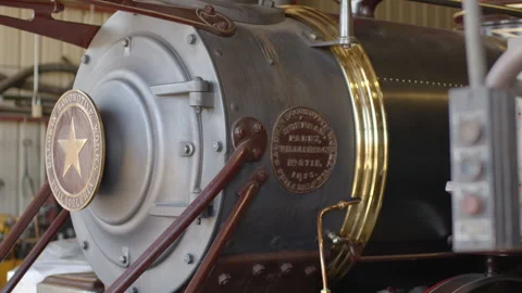 Close Up Pan of Front of Steam Engine Train - Shallow Depth of Field Stock Footage 149959933