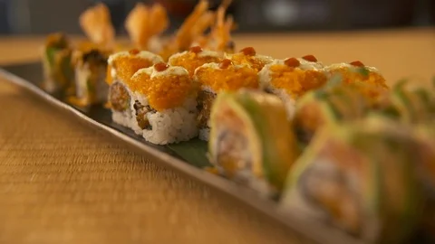 Close up pan left of sushi  Stock Footage 112576051