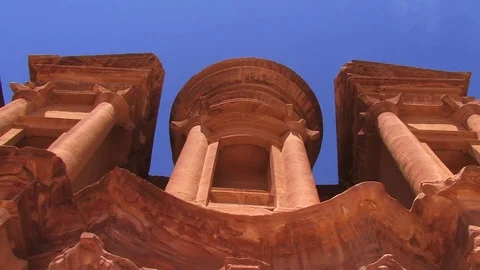Close Up Pan of The Monastery at the UNESCO World Heritage Site Petra Stock-Footage 84293241