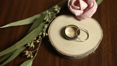 Close Up Pan of a Pair of Wedding Bands Stock Footage 141098049