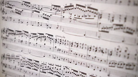 Close-Up Pan Of Printed Black And White Sheet Music - Erfurt, Germany Stock Footage 154612282