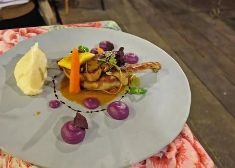 Close up pan seared Foie Gras Stock Photos