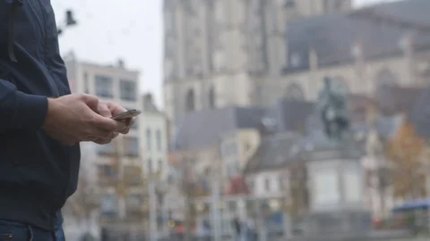Close-up Pan Shot Of A Man Typing On His Phone Stock Footage 126984907