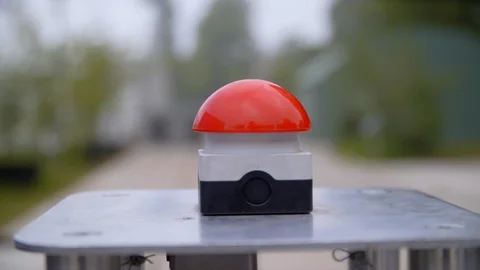 Close-up Pan Shot Of A Red Push Button Stock Footage 129398985