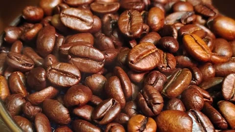 Close-up Pan of Steaming Coffee Beans Stock Video Video stock 345041880
