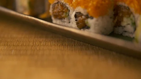 Close up pan up of sushi  Stock Footage 112576087