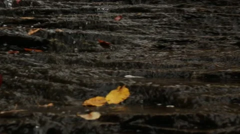 Close pan of water flowing over rock Stock Footage 44212960