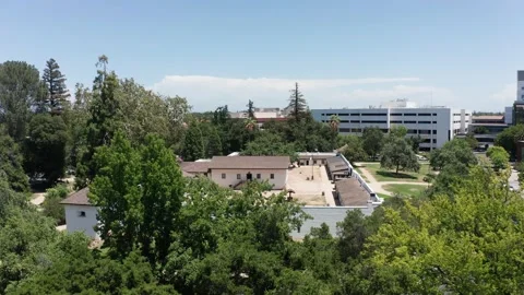 Close-up panning aerial shot of the 19th century Sutter's Fort in Stock Footage 201983973