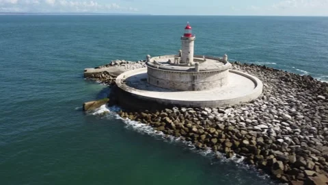 Close up panning over Bugio Lighthouse @ Tagus River mouth - Lisbon 4K Stock Footage 193577996