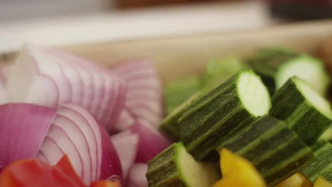 Close up panning shot across assorted vegetables 스톡 동영상 153293490