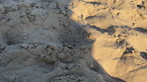 Close up panning shot over textured beach sand dunes in the evening light Stock Footage 344544476