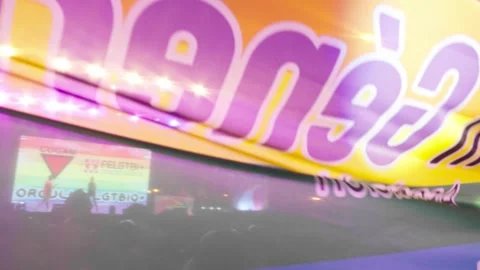 Close panning view of large rainbow flag with lights from behind.MOV 스톡 동영상 279134970