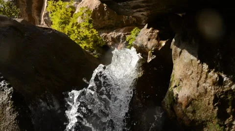 Close up panning waterful inside cave Stock Footage 8623151