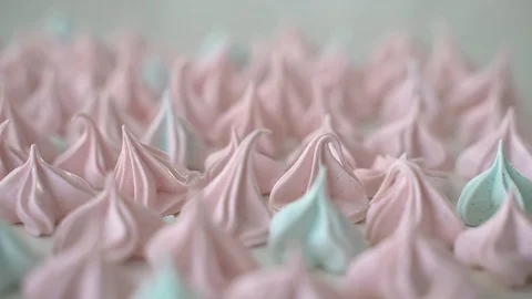 Close up. Panorama, beautiful meringue, on the table, cooking. Stock Footage 126861478