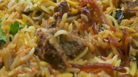 Close Up Panorama Over Mixed Biryani Rice Stock-Footage 314377595