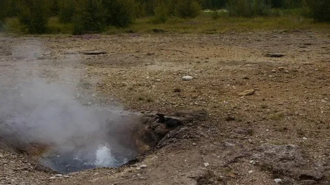 Close panoramic over geothermal pool, hot springs in Golden Circle, Iceland Stock Footage 71277967