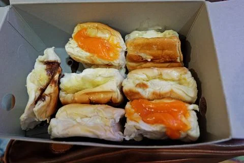 Close up paper box of Grilled bread toast Foto stock