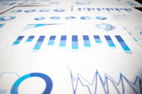Close up paperwork with printed statistic chart. Stock Photos