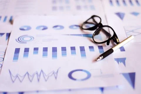 Close up paperwork with printed statistic chart. Foto stock